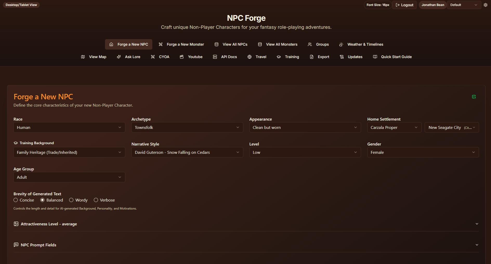 NPC Forge application screenshot preview